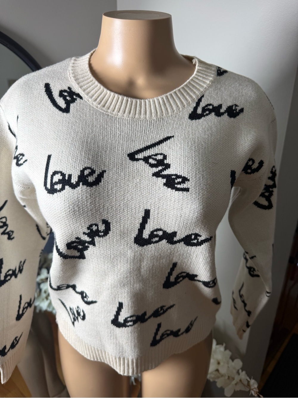 S. Christina Women's Love Print Knit
Sweater - Beige & Black - Size S/M
